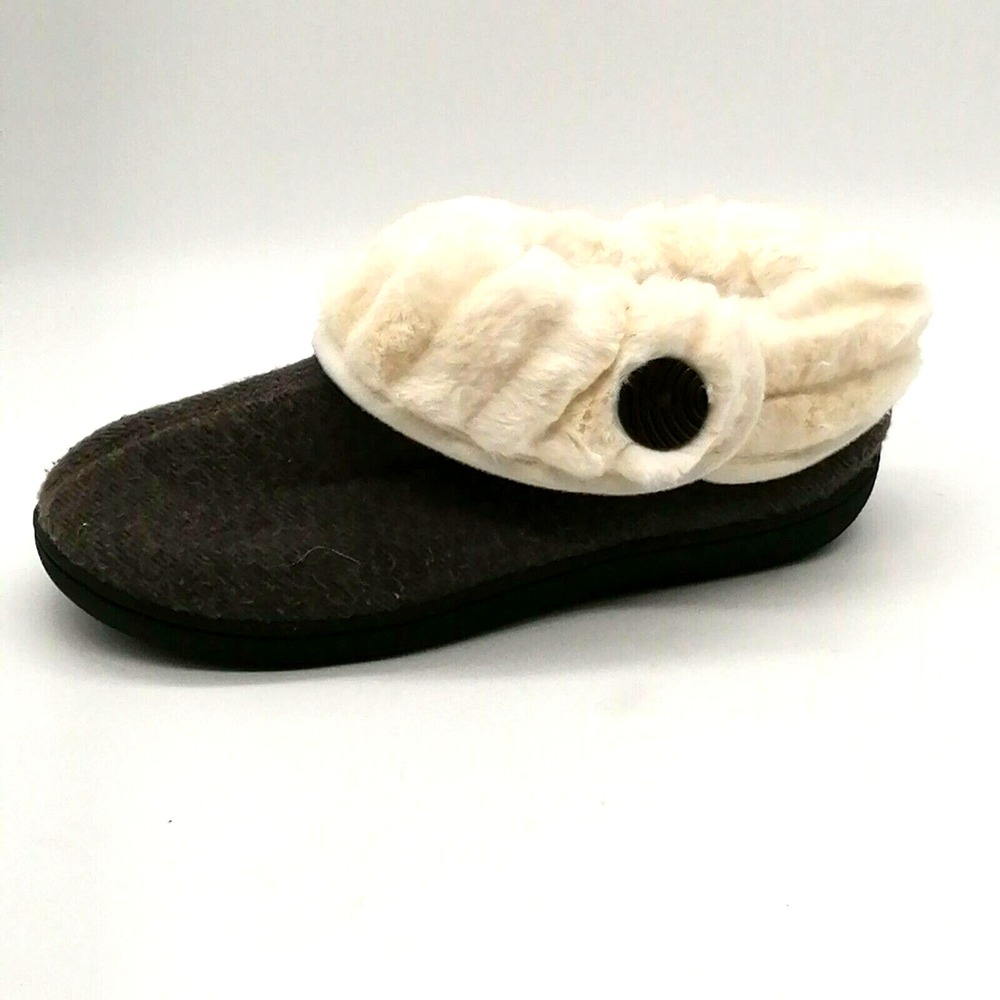 Wishcotton Shoes Womens Gray White 8 Loafer Slipper Fur Trim Button Accent Cozy‎